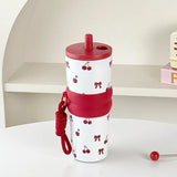 Yeknu  710ml Fashion Flower Stainless Steel 316 Vacuum Flask With Straw Leak-Proof Coffee Tea Cold Drink Car Thermos Mug Travel Tumbler