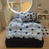 Yeknu  Duvet cover set (1*Duvet Cover + 2*Pillowcase, sheet), Butterfly knot yarn embroidery Bedding Set, Soft Comfortable