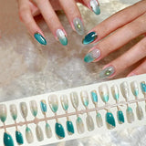 Yeknu  24pcs Emerald Press on Nail Almond Retro Jadeite Celadon Artificial Fake Nails Seamless Removable False Nails