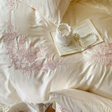 Yeknu 4Pcs Queen Size Flowers Embroidery Bedding Set Duvet Cover Bed Sheet Pillowcases