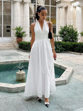 Yeknu  Jastie Spring Summer New Women's Waist Cinched V-neck Long Dress Female Cotton Camisole Dress Fashionable Oversized Dresses