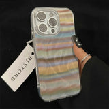 Yeknu Korea Popular Rainbow Phone Case For IPHONE 16 PRO 11 12 13 14 15 Promax XS XR 7 8 Plus SE Minimalism Feather Pattern Cover Y2k