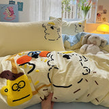 Yeknu Cartoon Animal Embroidery Bedding Set For Adults Kids Cute Flat Fitted Sheet With Pillowcases Washed Cotton Colorful Full Size