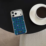Yeknu  Ins Blue Green Grid Stars Phone Case For iPhone 17 16 15 14 Pro Max 13 17promax Case Silver Premium Edge Shockproof Back Cover