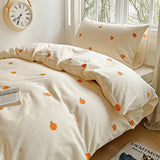Yeknu  100% Pure Cotton Grid Pattern Bedding Set Skin Friendly Bedsheet Duvet Cover 2 Pillowcases Double Bedclothes for Home Dormitory