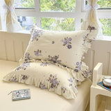 Yeknu 2pcs Flower Prints Ruffles 100% Cotton Pillowcases 48x74cm Sizes Cushion Cover for Bed Floral Style Adults Kids Pillowslip 베개커버