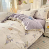 Yeknu 100% Cotton 4-Piece Duvet Cover Set (1 Duvet Cover 2 Pillowcases 1 sheet), Minimalist Cartoon Design, Ultra-Soft Bedding Set