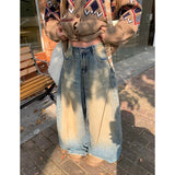 Yeknu  Women's Harajuku Vintage Oversize Bent Knife Denim Trousers Baggy Hip Hop Jeans Pants Autumn Japanese 2000s Style Blue Y2k Jeans