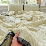 Yeknu  A-Class Wrinkled Yarn Lace Bedding Sets New Printing Skin-Friendly Cotton Soft Duvet Cover Kit Double Bed Summer Comforter Set