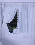 Yeknu  Korean Pink Lace Sheer Curtains for Living Room, Thick Short Tulle Curtain for Kitchen Bathroom Cupboard, Elegant Window Decor