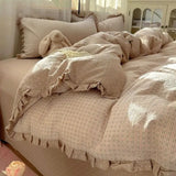 Yeknu  Ins Princess Style Washed Double-Layer Gauze Bedding Set - Thickened Crinkled Gauze Cute Dorm 3-Piece/4-Piece Sheet & Duvet Cove