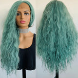 Yeknu  Mint Green Long Curly Wavy Synthetic Lace Front Wigs for Women Middle Part Natural Water Wave Heat Resistant Fiber Daily Party