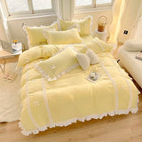 Yeknu Korean Princess Style Bedding Sets Ins Lace Bowknot Duvet Cover Fitted Sheet For Girl Woman Home Bedroom Kawaii Bed Linens