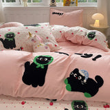 Yeknu Cute Cat  Bedding Set For adults kids Brown pink Lovely Bed Sheet set With Pillowcases Colorful King Queen Full size