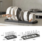 Yeknu  Expandable Kitchen Cabinet Pot Organizer Rack Multi-purpose Adjustable Divider Pans Frying Pan Holder Bowl Shelf