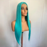 Yeknu  Long Light Blue Lace Front Wig Silky Straight Synthetic Hair Free Part Natural Hairline 13X4 Frontal Colored Wigs for Women