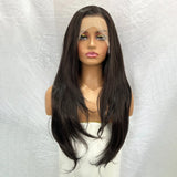 Yeknu  Dark Brown Long Layered Wavy Wigs for Women Free Part Natural Black Curly Synthetic 13X4 Lace Frontal Brunette Wig Daily Party