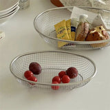 Yeknu  Stainless Steel Oval Vegetable Washing Basket, Drain Basket  Fruit Snack Basket Plate Mesh Frame, mesh screen, kitchen quick