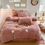 Yeknu New Embroidered Teddy Velvet Bedding Set Winter Warm High-end Soft Warmth Duvet Cover Set with Sheet Quilt Cover and Pillowcases