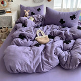 Yeknu  Towel Embroidered Bow Washed Cotton Bedding Set, Fresh Style 3/4 Piece Dorm Bed Sheet & Duvet Cover Set