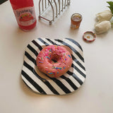 Yeknu Simple Wave Breakfast Plate Black and White Wavy Dot Stripe Irregular Underglaze Color Ceramic Wavy Edge Dessert Plate