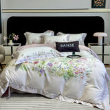 Yeknu 1000TC Lyocell Cotton Flowers Plant Prints Luxury Bedding Set Soft Silky Duvet Cover Set Flat/Fitted Bed Sheet Pillowcases 4Pcs