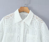 Yeknu  European And American Style Summer Women's Suit White Short-sleeved Shirt + Lace Skirt Embroidery 2-piece Set Skirt