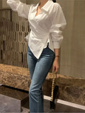 Yeknu  Spring Summer Shirts Tops Women Slim Bodycon Fashion Sexy Irregular Pleated Ladies Blouses Korean Style Woman Shirts Tops