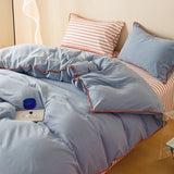 Yeknu Striped Girls Flower Bedding Sets, Washed Cotton Bed Linens, Soft Quilt Cover Sheet Set, Simple Bedspread, Home Textiles