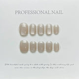 Yeknu 10Pcs Short Handmade White Press On Nails Cat Eyes Pure Ballerina Decoration Wearable False Nails Full Cover Nail Tips Art