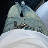 Yeknu  Glitter Rhinestone Baggy Jeans Women Summer Vintage Wash High Waist Straight Wide Leg Pants Nightclub Festival Y2k Clothes