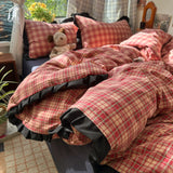 Yeknu  Plaid Bedding Set Double Yarn Classic Vintage Duvet Cover Set Flat Sheets Set 2 Pillowcases Single Twin Full Queen Size