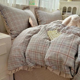 Yeknu  Ins Princess Style Washed Double-Layer Gauze Bedding Set - Thickened Crinkled Gauze Cute Dorm 3-Piece/4-Piece Sheet & Duvet Cove