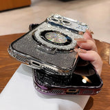 Yeknu  Glitter Magsafe Bracket Case for iPhone 17 16 15 11 12 14 13 Pro Max Plating Soft Bling Diamond Luxury Cover for iPhone 17 Air