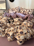 Yeknu Korean Style Ins Retro Fresh Floral Washed Cotton Bed Four Piece Duvet Set, Student Dormitory Bed Sheet Three Piece Set