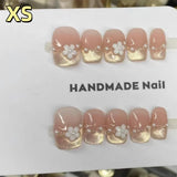 Yeknu  10Pcs Nude Short Square Handmade Press-On Nails Cat-Eye Effect with French Nail Tips Perfect for Women&Girls Daily Look Wear