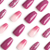 Yeknu  24 PCs Short Pieces of French Gradient Glitter Fingernail with 1 Jelly Gel and 1 Nail File