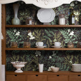 Yeknu  Tropical Moss Leaf Peel and Stick Wallpaper Black Floral Self Adhesive Removable Floral Contact Paper for Bedroom Walls Cabinets