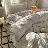 Yeknu  Class A French style printing lace four-piece set, simple small fresh bedding three-piece set