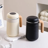 Yeknu  480ml Double Stainless Steel 316 Thermal Cup With Filter High Quality Office Home Coffee Tea Thermos Mug With Wooden Handle