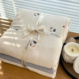 Yeknu Ins floral print Bedding set knitted cotton Flat sheet set Four pieces duvet cover double layer-yarn 4Pcs Cute Fitted sheet