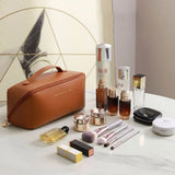 Yeknu  Large capacity travel cosmetic bag, waterproof cosmetic storage bag, with partition, handle, flat opening, suitable for travel