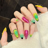 Yeknu  10pcs Handmade Leopard Press on Nails 3D Carving Petals Design False Nails Wearable Detachable Glossy Almond Fake Nail Tips
