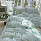 Yeknu  Korean INS Cream Style Bedding Set Solid Color Soft Bed Flat Sheet Pillowcase Adult Single Twin Full Queen Size Duvet Cover Sets