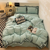 Yeknu  Bow 100% Cotton Embroidery Bedding Set New Cozy Skin Friendly Comforter Kit with Lace Single Double Bedclothes for All Seasons