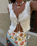 Yeknu  Holiday Style Beach Bohemian Top Sleeveless Summer Women's Lace Lace Tank Tops