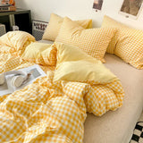 Yeknu Japanese Style Check Queen Duvet Cover Set 1/3 Pcs Soft Washed Quilt Cover and Pillowcase or Only Quilt Covers Blanket Cover Set
