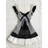 2000s Gothic Vintage Mini Dress Women Sleeveless Strap Party Dress Evening Lace Retro Cltohing Japanese Y2k Black Chic Lolita