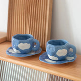Yeknu 300ML Blue Sky and White Clouds Coffee Cup Tableware Set Hand-painted Ceramic Mug Milk Breakfast Cup Cute Coffee Tableware