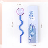 Yeknu  Colored Glass Spoon Creative Wave Handle Milk Dessert Spoon Long Handle Coffee Stirrer GIfts Box Set